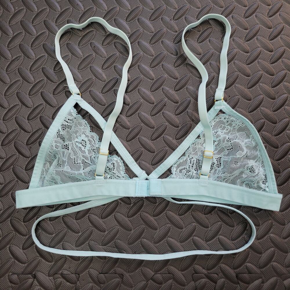 Victoria’s Secret Bralette Small Light Blue Lace Strappy Triangle Coquette Rave